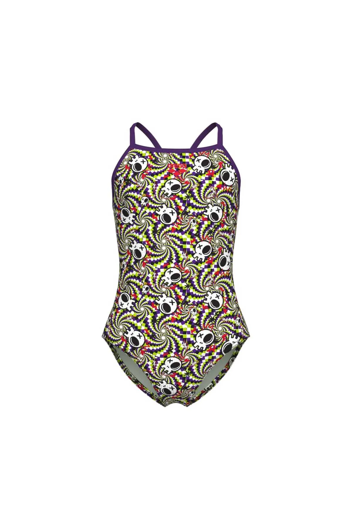 GIRL'S FUN SKULLS SWIMSUIT LIGHTDROP BACK L MULTI BLACK-PLUM — görsel 3