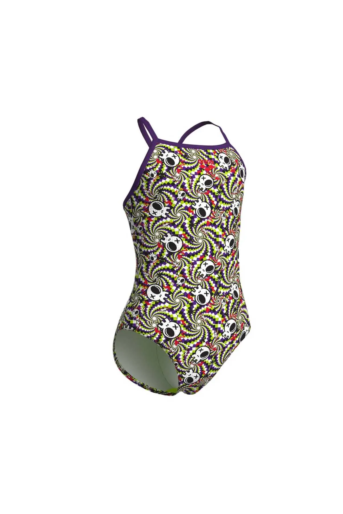 GIRL'S FUN SKULLS SWIMSUIT LIGHTDROP BACK L MULTI BLACK-PLUM — görsel 2