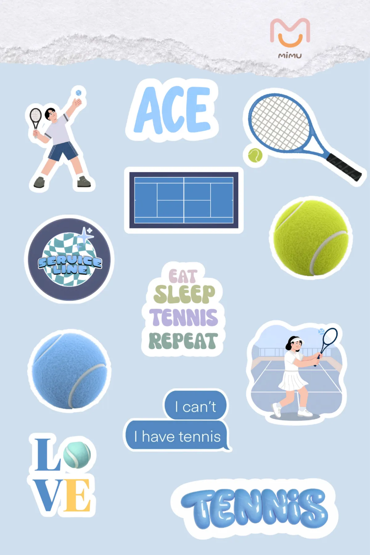 Mimu Tenis Sticker Seti 12'li - Laptop ve Matara Dekoratif Sticker — görsel 2