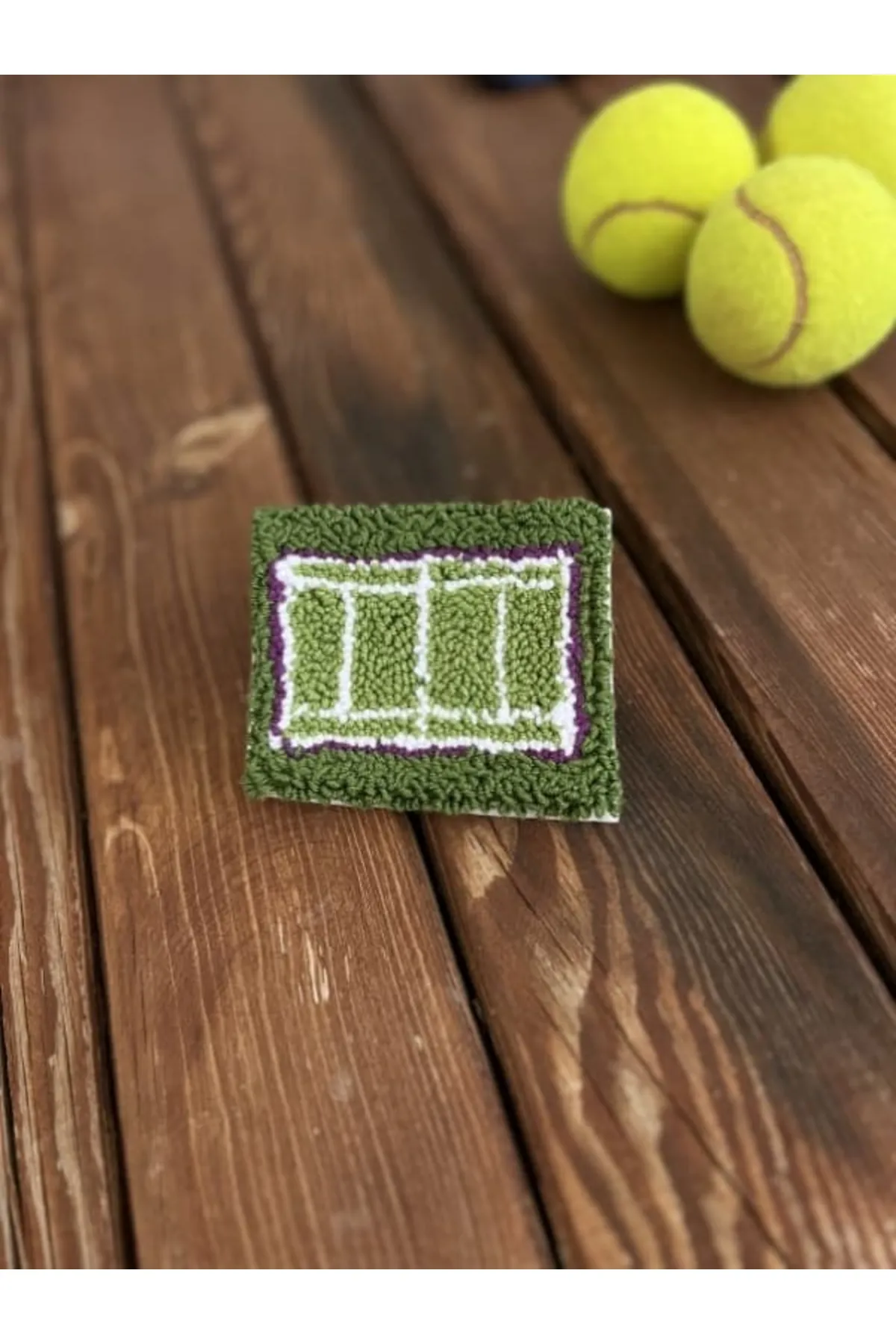 Tenis Kortu Bardak Altlığı - Punch Nakış El Yapımı - Yeşil & Mor — görsel 2