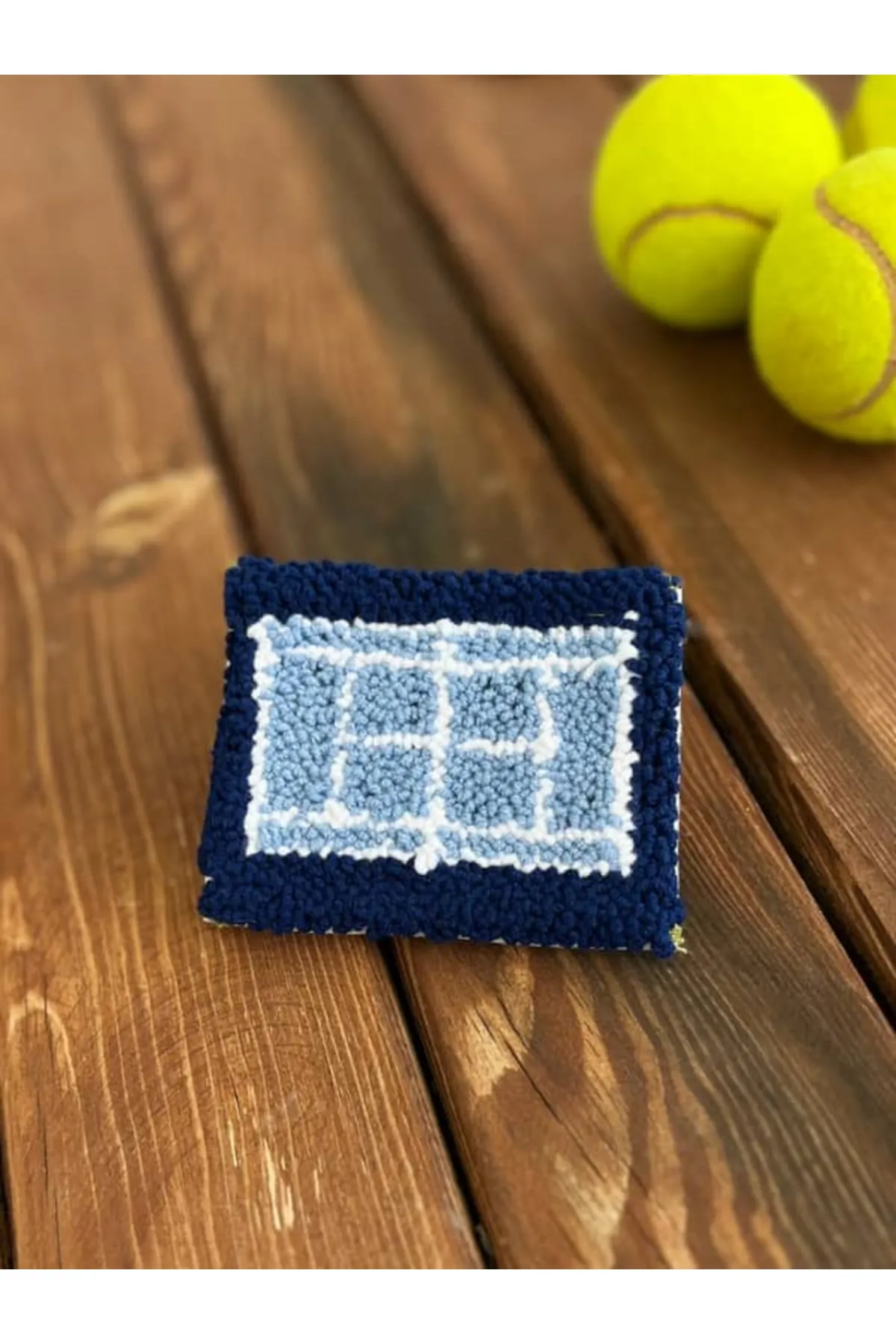 Tenis Kortu Bardak Altlığı - Punch Nakış El Yapımı - Mavi — görsel 2
