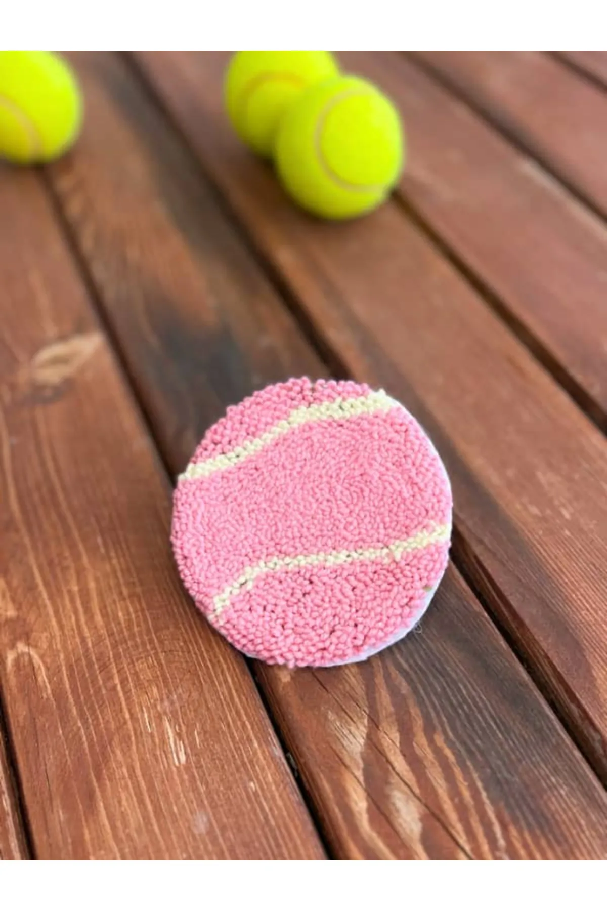 Tenis Topu Bardak Altlığı - Punch Nakış El Yapımı - Pembe — görsel 2