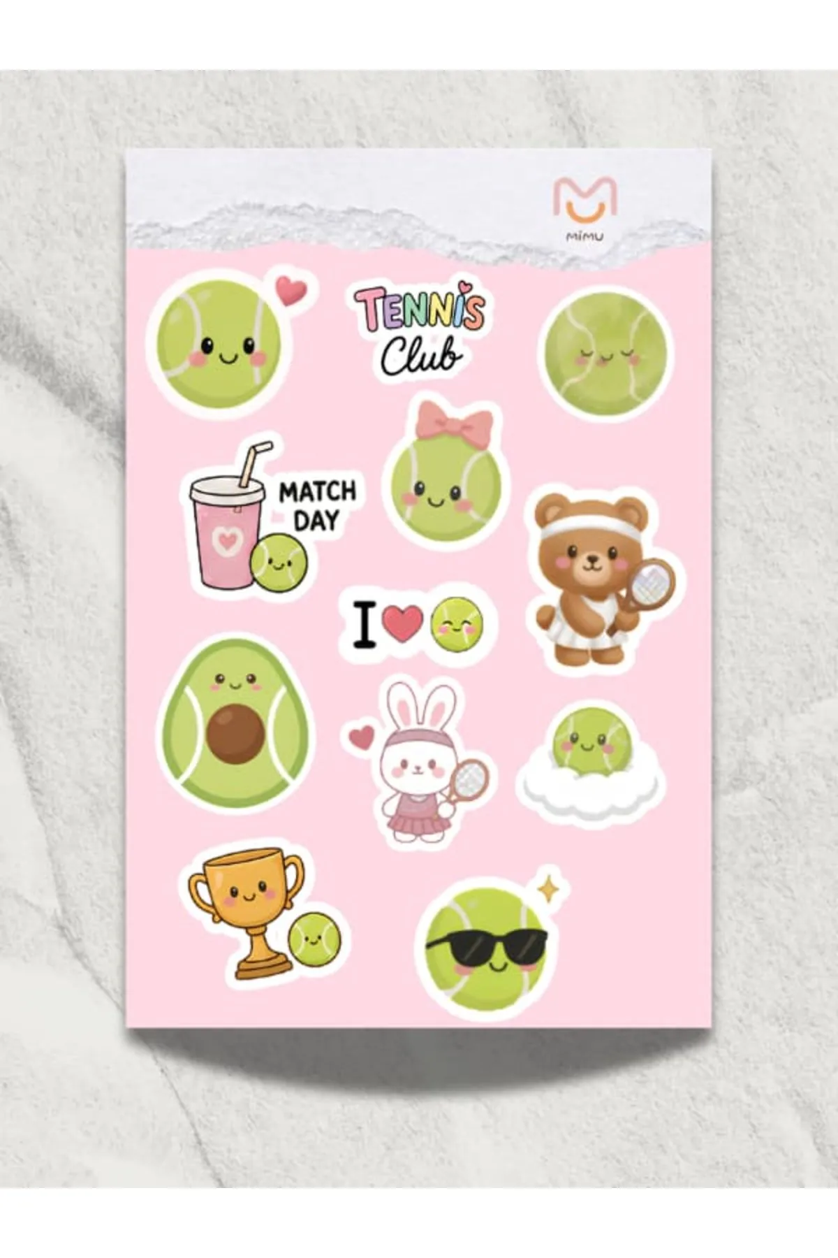 Mimu Tenis Sticker Seti 12'li - Laptop ve Matara Dekoratif Sticker Kawaii Set — görsel 2
