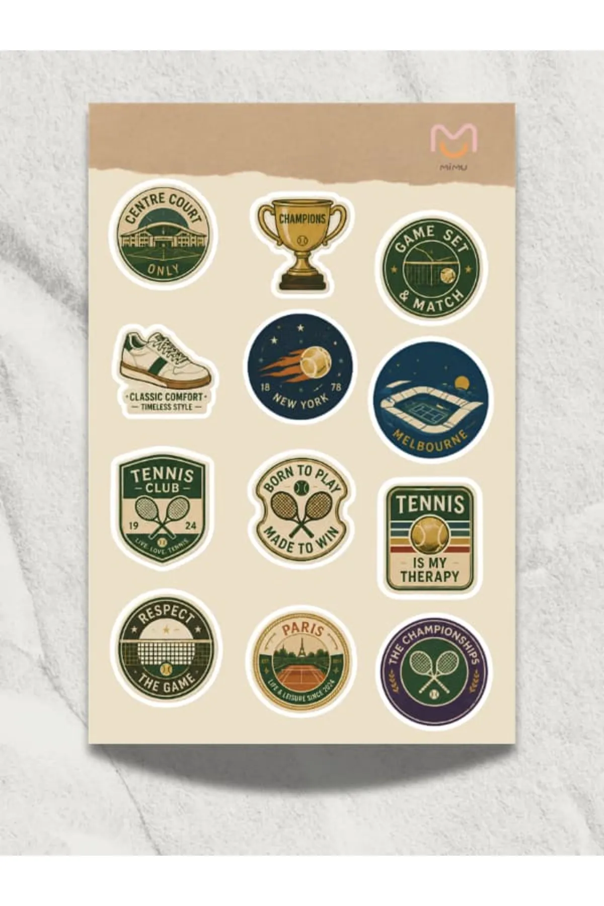Mimu Tenis Sticker Seti 12'li - Laptop ve Matara Dekoratif Sticker Retro Set — görsel 2
