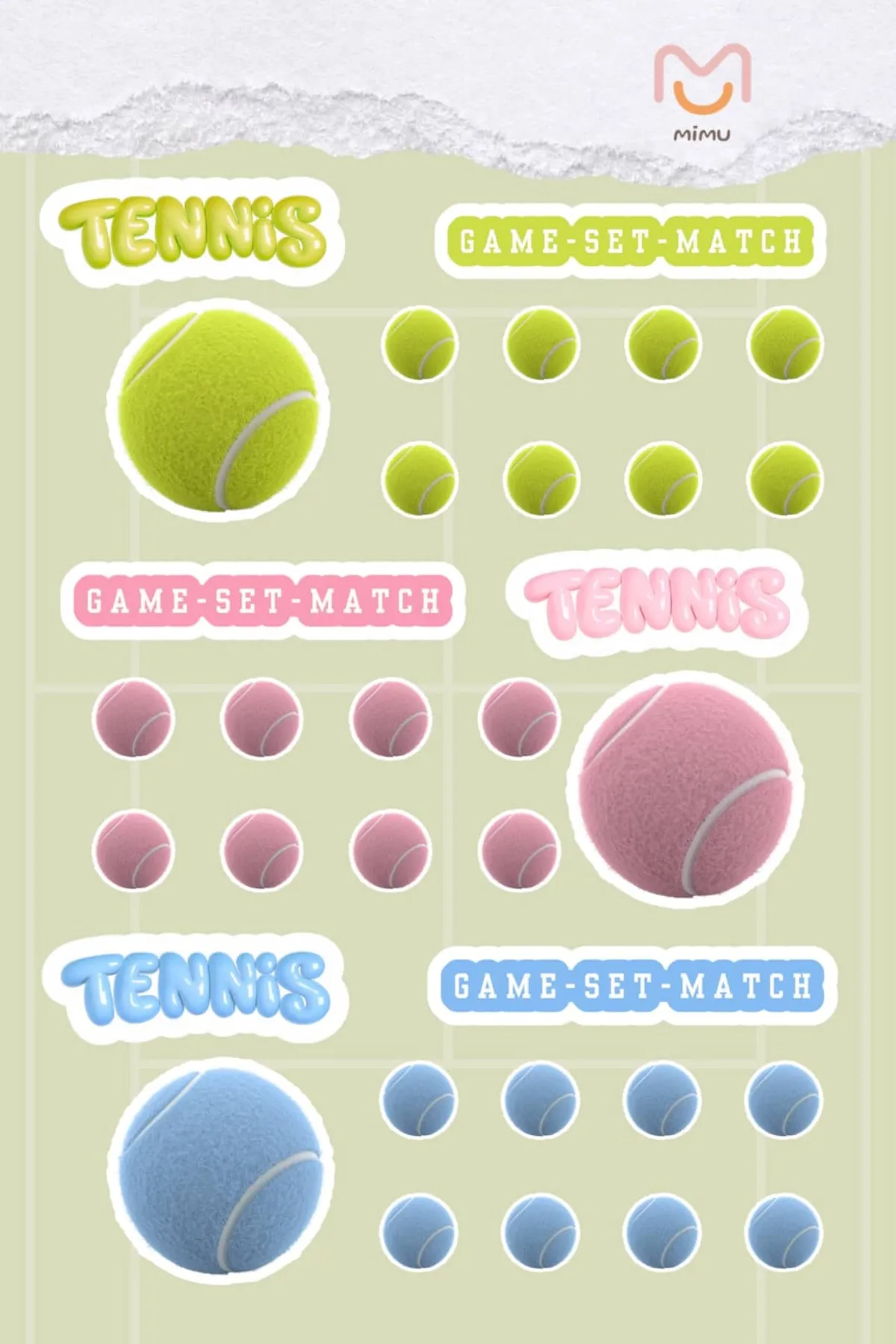 Mimu Tenis Sticker Seti 12'li - Laptop ve Matara Dekoratif Sticker — görsel 1
