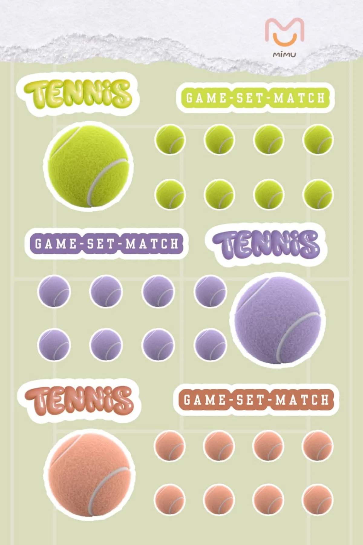 Mimu Tenis Sticker Seti 12'li - Laptop ve Matara Dekoratif Sticker — görsel 1