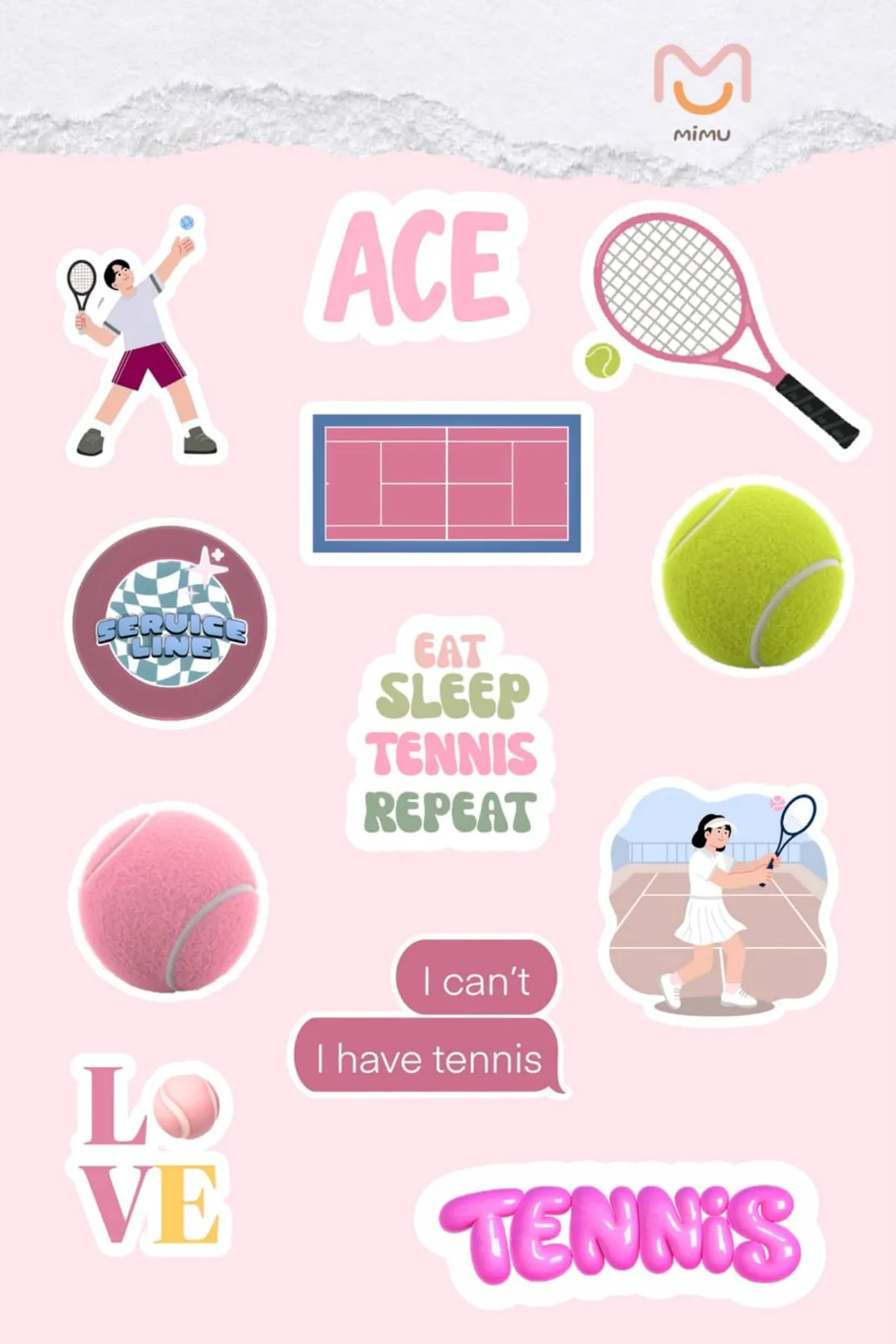 Mimu Tenis Sticker Seti 12'li - Laptop ve Matara Dekoratif Sticker — görsel 1