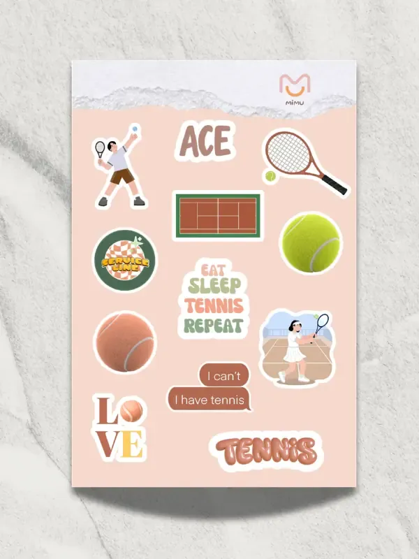 Mimu Tenis Sticker Seti 12'li - Laptop ve Matara Dekoratif Sticker