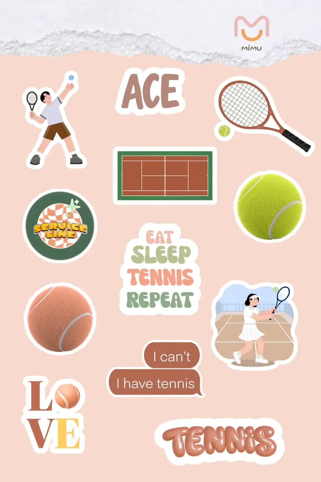 Mimu Tenis Sticker Seti 12'li - Laptop ve Matara Dekoratif Sticker — görsel 2