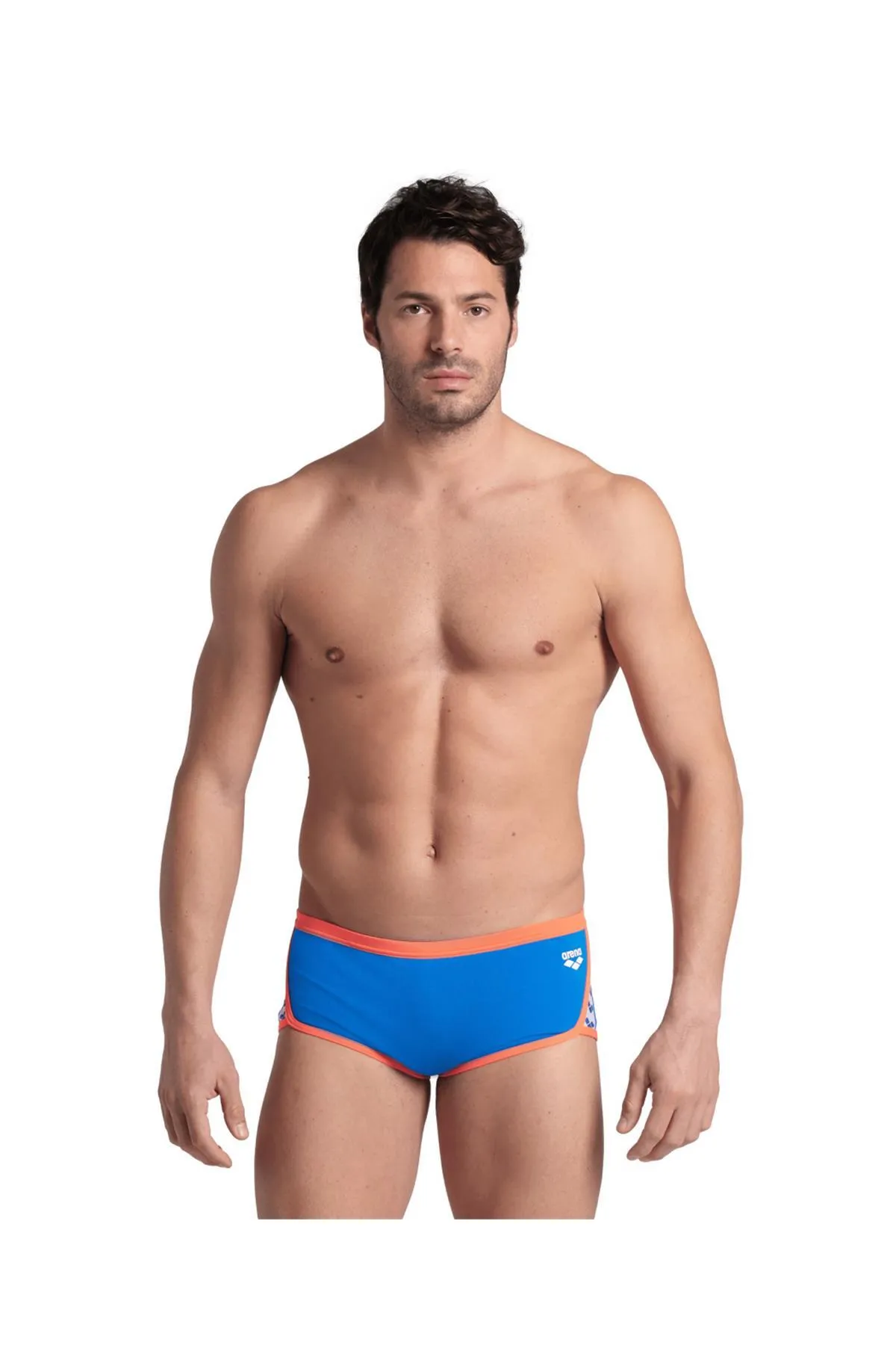 MEN'S ARENA ICONS SWIM LOW WAIST SHORT SOLID BLUE RIVER BRIGHT CORAL — görsel 1