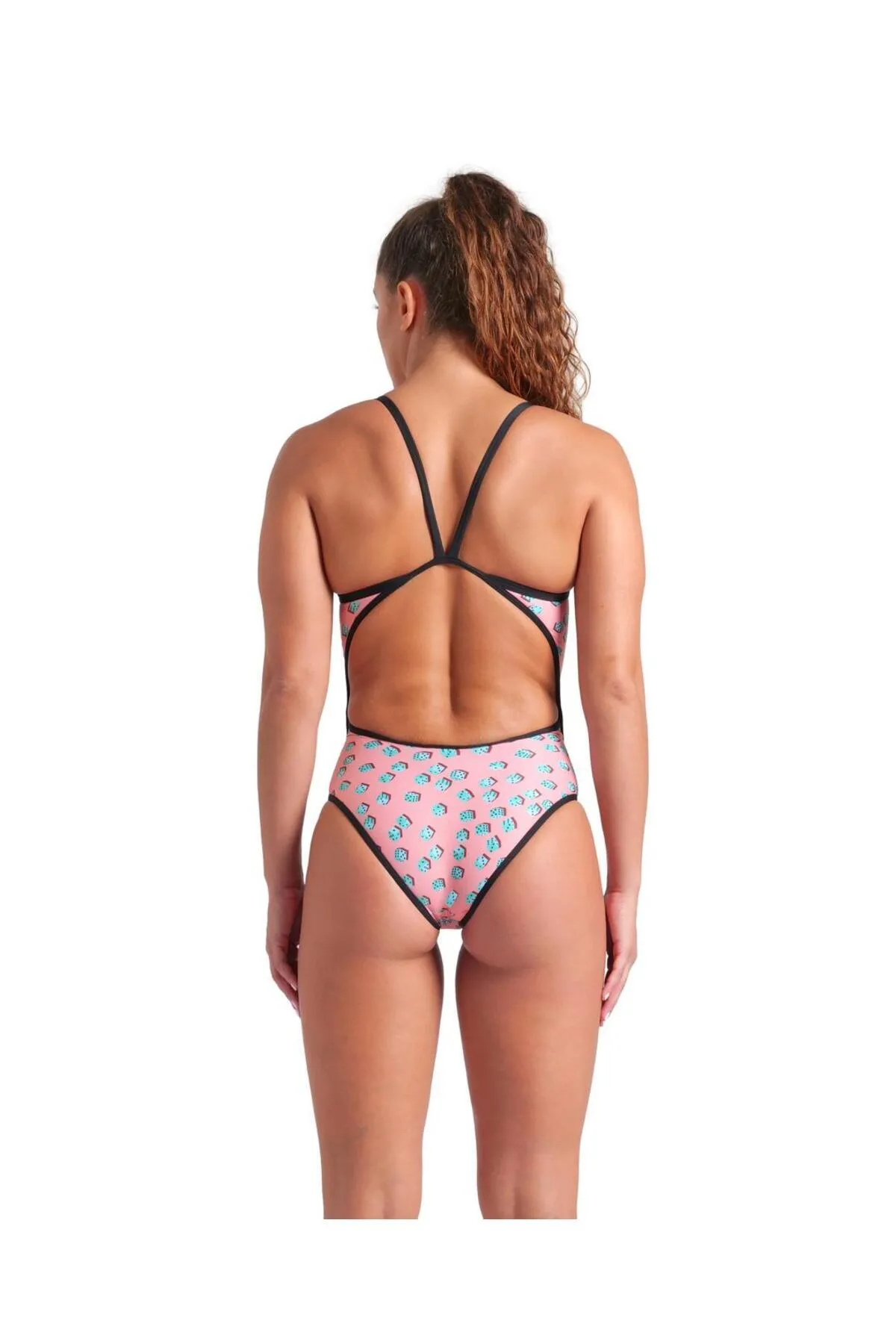 WOMEN'S ARENA DICES SWIMSUIT SUPER FLY BACK PINK MULTI-BLACK — görsel 6