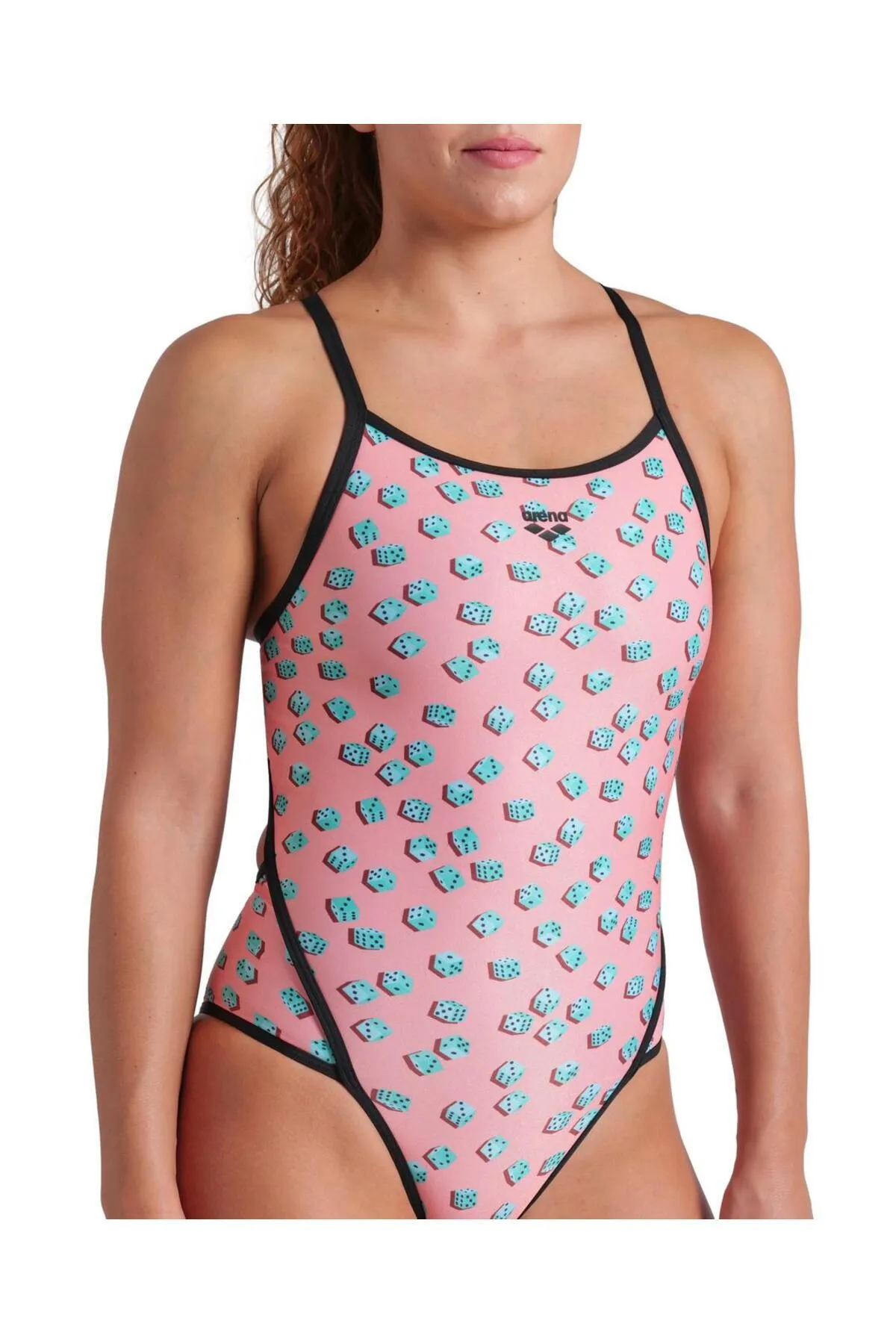 WOMEN'S ARENA DICES SWIMSUIT SUPER FLY BACK PINK MULTI-BLACK — görsel 3