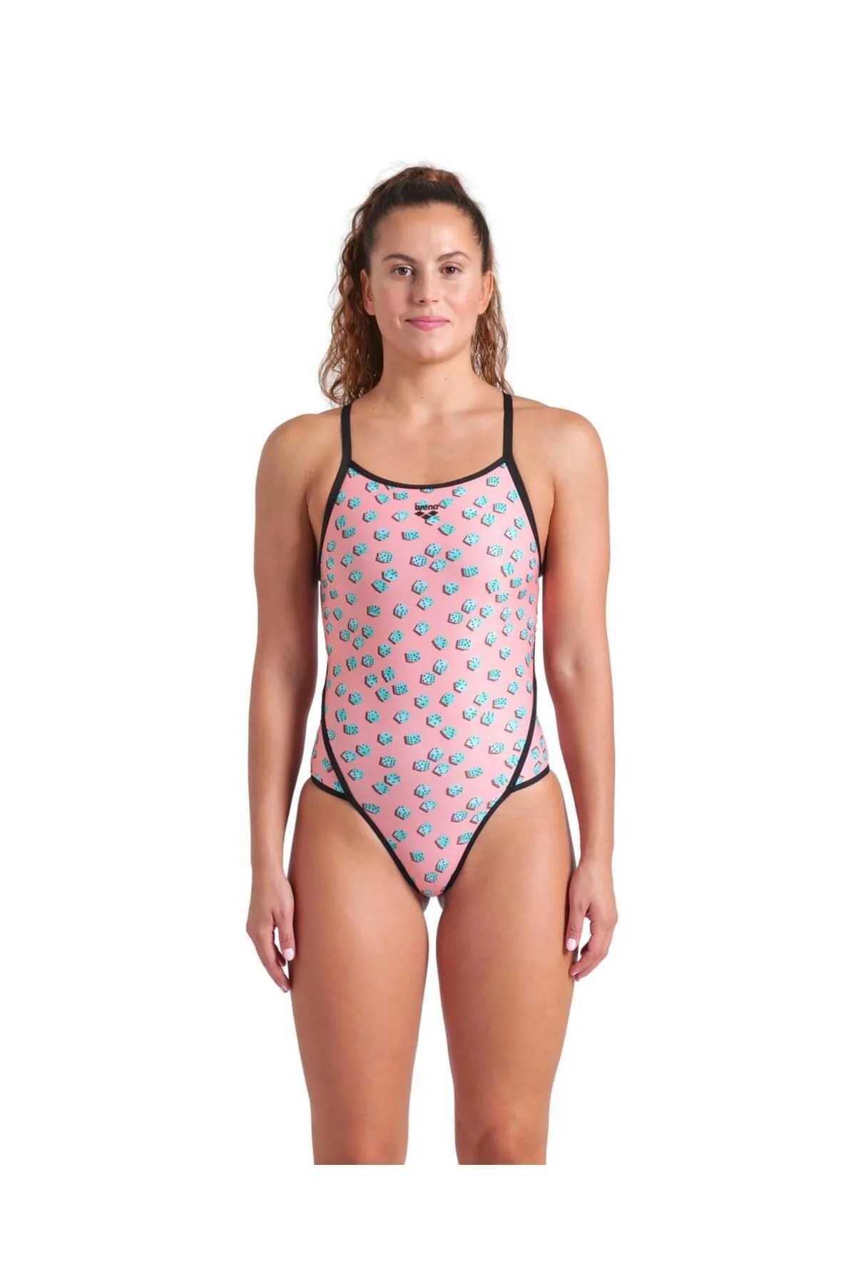 WOMEN'S ARENA DICES SWIMSUIT SUPER FLY BACK PINK MULTI-BLACK — görsel 1
