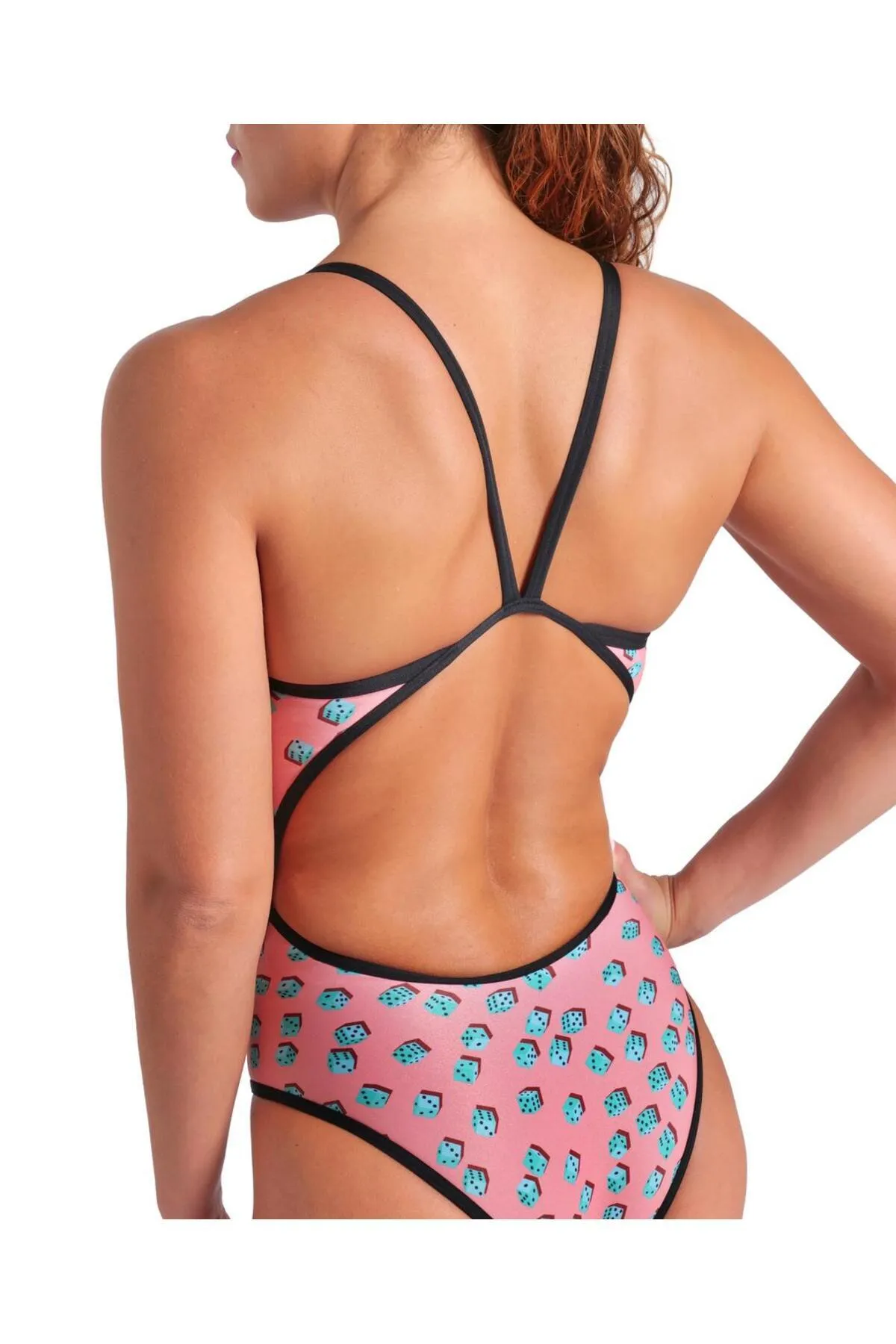WOMEN'S ARENA DICES SWIMSUIT SUPER FLY BACK PINK MULTI-BLACK — görsel 4